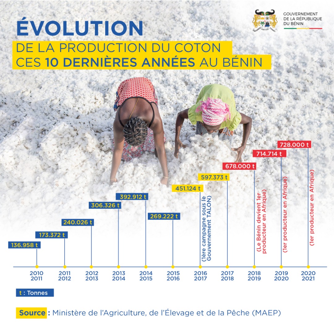 Évolution de la production du coton ces 10 dernières années au Bénin
